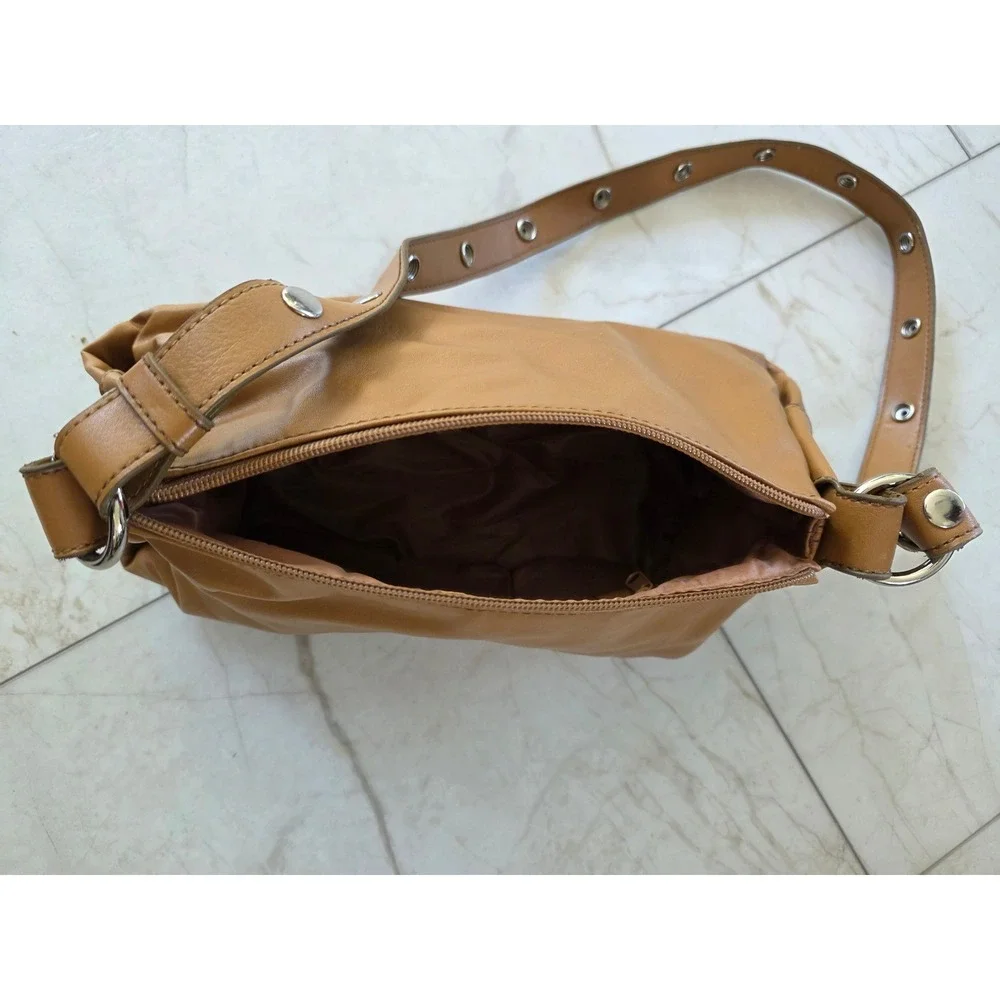 Tommy Hilfiger Tan Faux Leather Grommet Strap Shoulder Bag Slouchy Hobo Brown
